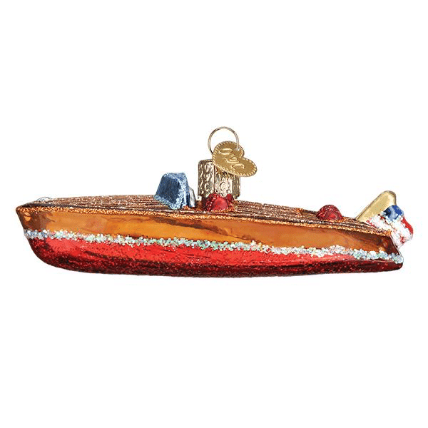 Old World Classic Wooden Boat Glass Ornament