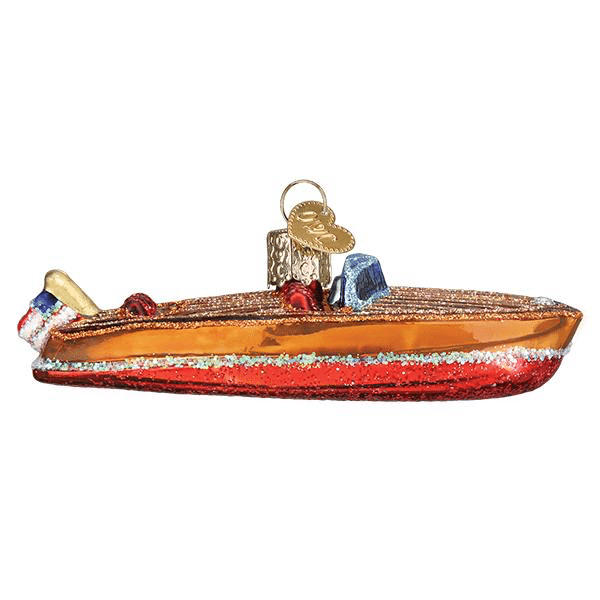 Old World Classic Wooden Boat Glass Ornament