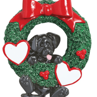 Black Lab in Wreath Personalized Ornament