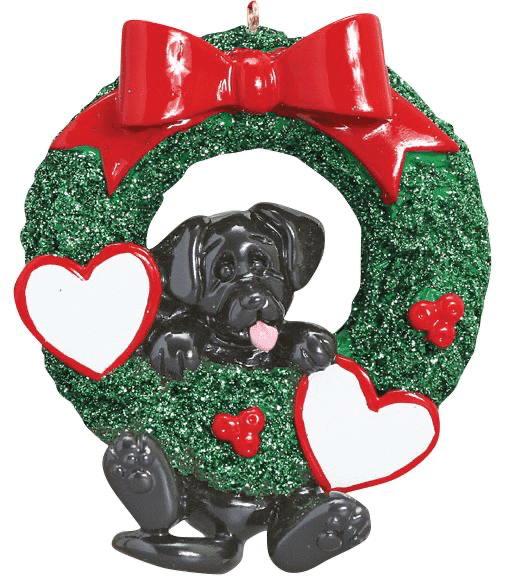 Black Lab in Wreath Personalized Ornament