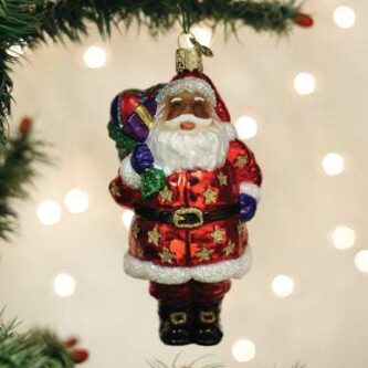 Jolly African American Santa Ornament Old World Christmas
