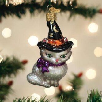 Old World Christmas Blown Glass Witch Kitten Ornament