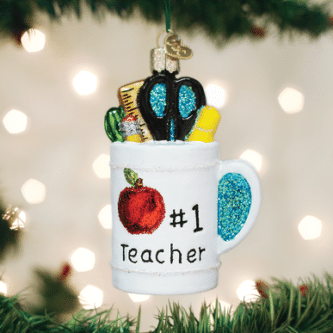 Old World Christmas Blown Glass Best Teacher Mug Ornament