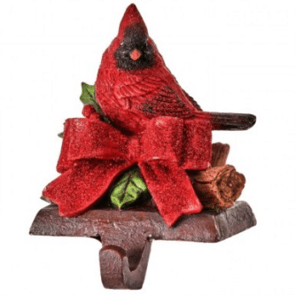 Cardinal With Bow Stocking Holder Ornament
