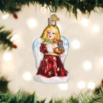 Old World Christmas Blown Glass Red Angel With Lyre Ornament