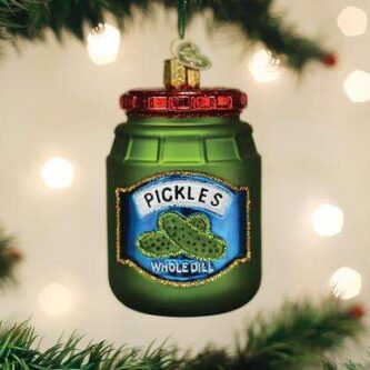 Old World Christmas Blown Glass Jar of Pickles Ornament