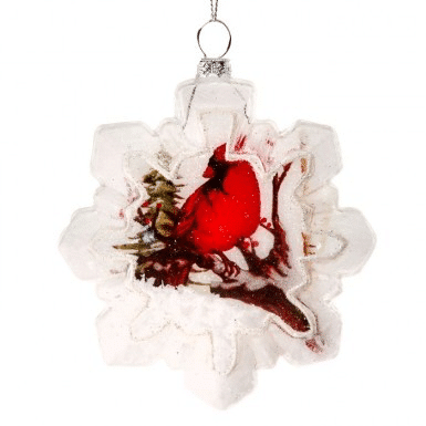 Glass Cardinal Snowflake Ornament