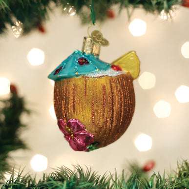 Tropical Coconut Drink Ornament Old World Christmas