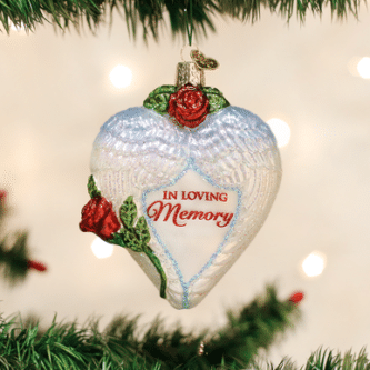 Old World Christmas Blown Glass In Loving Memory Angel Wings Heart Ornament