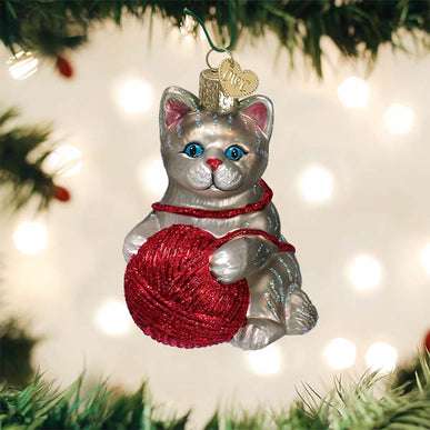 Grey Playful Kitten Ornament Old World Christmas