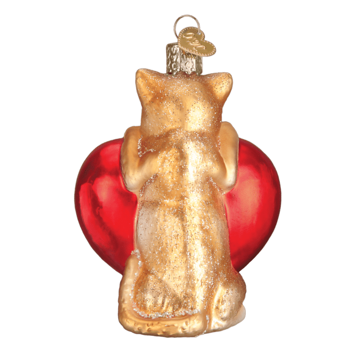 Old World Christmas Blown Glass I Love My Cat Heart Ornament