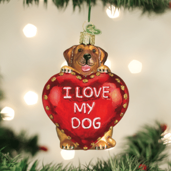 Old World Christmas Blown Glass I Love My Dog Heart Ornament