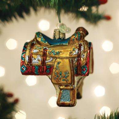 Western Saddle Blown Glass Ornament Old World Christmas