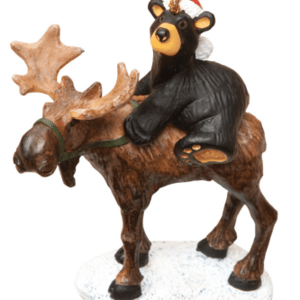 Bearfoot Bear Riding Moose Ornament