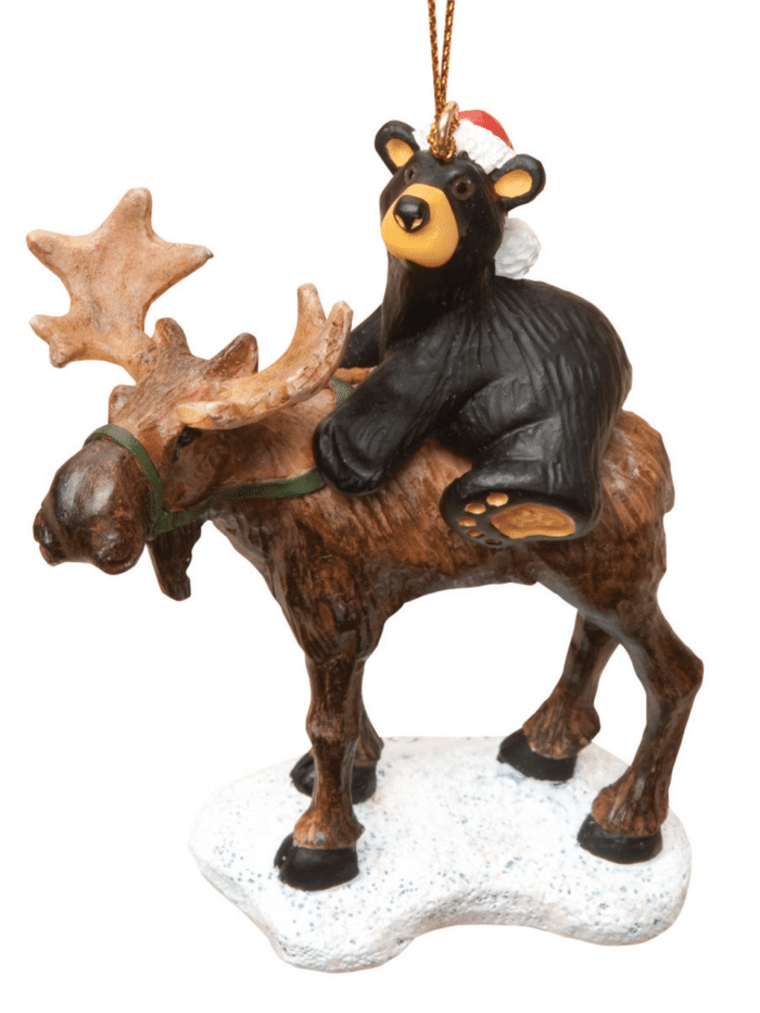 Bearfoot Bear Riding Moose Ornament