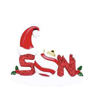 Red Glitter Son with Santa Hat Personalized Ornament