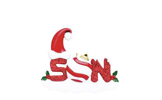 Red Glitter Son with Santa Hat Personalized Ornament