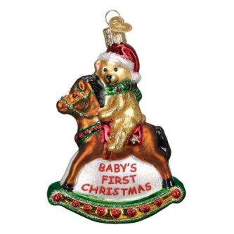 Old World Christmas Blown Glass Rocking Horse Teddy First Christmas Ornament