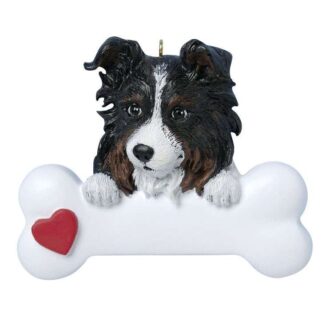 Australian Sheepdog with Dog Bone Personalized Ornament
