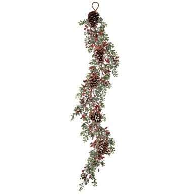 Pepper Berry Frosted Boxwood with Pinecones Garland
