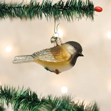 Old World Christmas Blown Glass Black capped Chickadee Ornament
