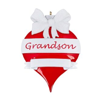 Red Ornament White Bow Grandson Personalized Ornament