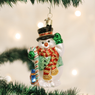 Old World Christmas Blown Glass Candy Cane Snowman Ornament