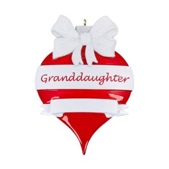 Red Ornament White Bow Granddaughter Personalized Ornament
