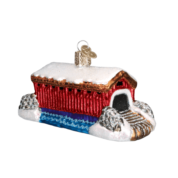 Old World Christmas Blown Glass Covered Bridge Ornament