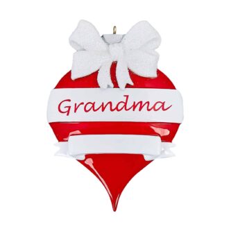 Red Ornament White Bow Grandma Personalized Ornament