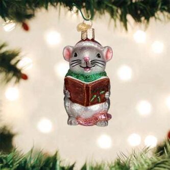 Grey Caroling Mouse Ornament Old World Christmas