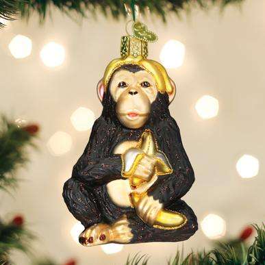 Old World Christmas Blown Glass Chimpanzee Ornament