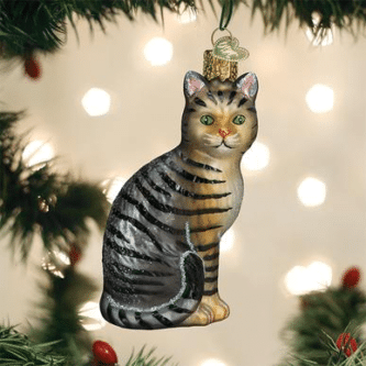 Old World Christmas Blown Glass Tabby Cat Ornament