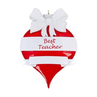 Red Ornament White Bow Best Teacher Personalized Ornament