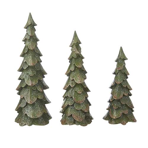 Sparkle Carved Wood Look Tree Set