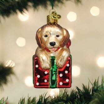 Golden Puppy Surprise Ornament Old World Christmas