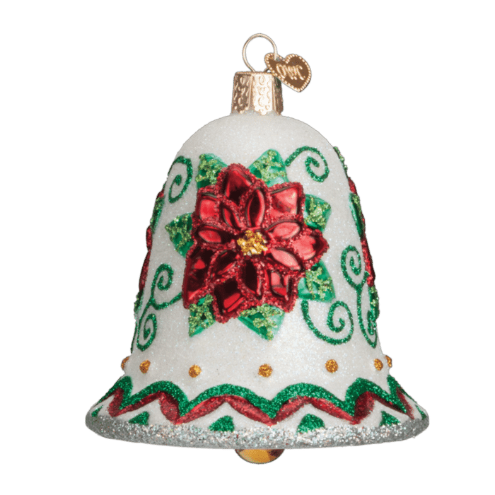 Old World Christmas Blown Glass Poinsettia Bell Ornament