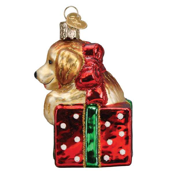 Golden Puppy Surprise Ornament Old World Christmas