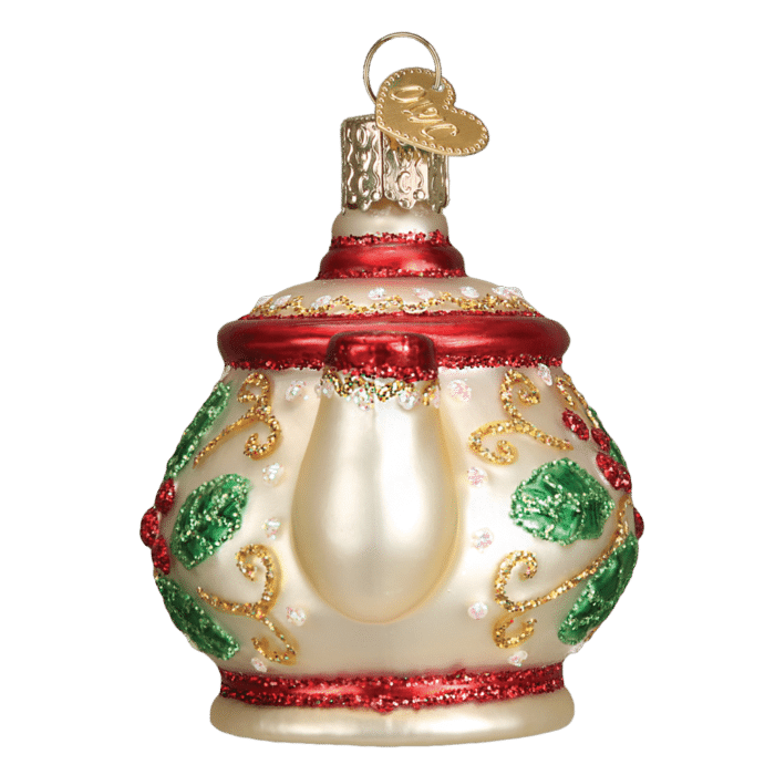 Old World Christmas Blown Glass Holly Teapot Ornament