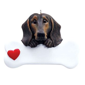 Black Dachshund with Bone Personalized Ornament Two Colors