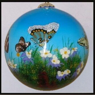 Colorado Butterflies and Flowers Painted Glass Ornament