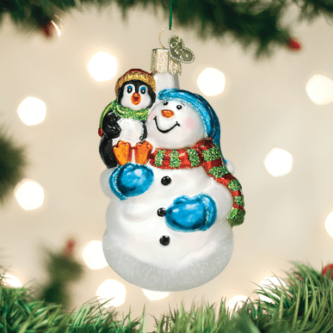 Old World Christmas Blown Glass Snowman with Penguin Pal Ornament
