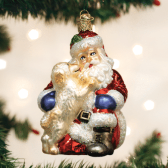 Old World Christmas Blown Glass Santa's Puppy Love Ornament