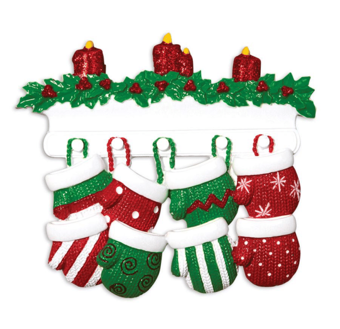 Red Green Mitten Family Ornaments