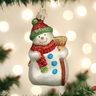 Old World Christmas Blown Glass Snowman with Broom Ornament