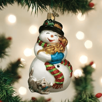 Old World Christmas Blown Glass Snowman with Playful Pets Ornament