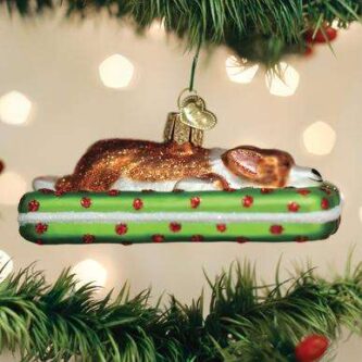Old World Christmas Blown Glass Sleepy Corgi Ornament