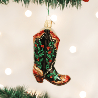 Old World Christmas Blown Glass Holly Berry Cowboy Boot Ornament