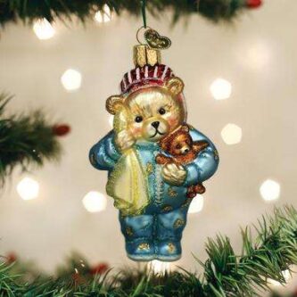 Old World Christmas Blown Glass Bedtime Teddy Bear Ornament