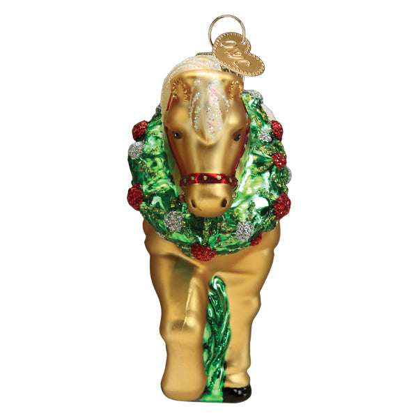 Old World Christmas Blown Glass Horse with Wreath Ornament